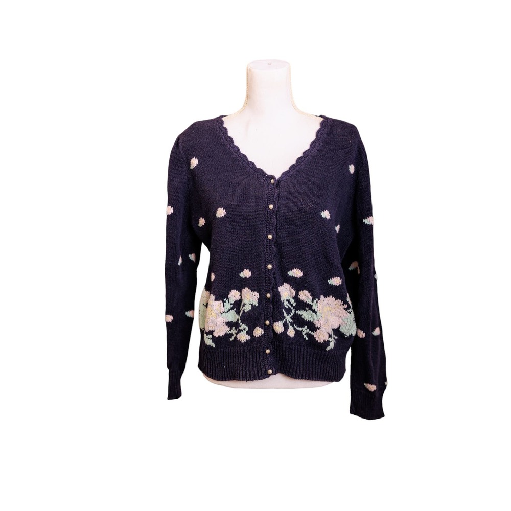 Margules vintage chunky knit sweater cardigan pearl buttons‎ XL
